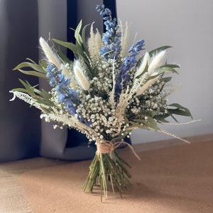 Dried Gypsophila Bouquet/Baby's Breath and Eucalyptus bouquet/Dried Wedding Flowers/Blue/Lavender/ Bunny Tails Bridesmaid Bouquet image 5