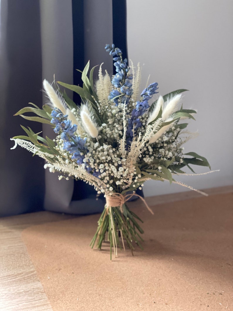 Dried Gypsophila Bouquet/Baby's Breath and Eucalyptus bouquet/Dried Wedding Flowers/Blue/Lavender/ Bunny Tails Bridesmaid Bouquet image 5