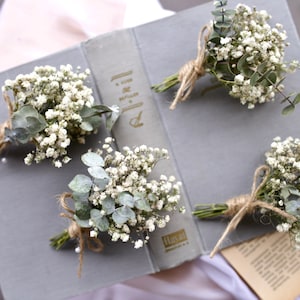 Dried Eucalyptus and Gypsophila Buttonhole/ Groomsmen Gift/ Groomsmen Buttonhole / Woman Corsage/ Greenery Corsage/ Babies Breath Lapel Pin