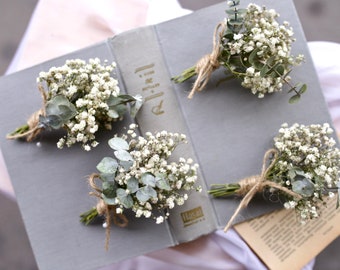 Dried Eucalyptus and Gypsophila Buttonhole/ Groomsmen Gift/ Groomsmen Buttonhole / Woman Corsage/ Greenery Corsage/ Babies Breath Lapel Pin