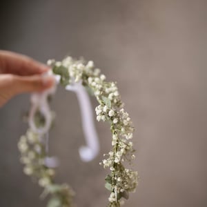 Dried Eucalyptus Wreath for Bride /Bridesmaids/ Flower Girls / Rustic Wedding Flower/ Babys Breath Hair Crown / Floral Head Pieces image 4