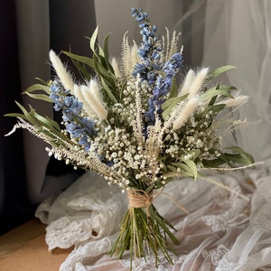 Dried Gypsophila Bouquet/Baby's Breath and Eucalyptus bouquet/Dried Wedding Flowers/Blue/Lavender/ Bunny Tails Bridesmaid Bouquet image 2