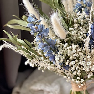 Dried Gypsophila Bouquet/Baby's Breath and Eucalyptus bouquet/Dried Wedding Flowers/Blue/Lavender/ Bunny Tails Bridesmaid Bouquet image 3