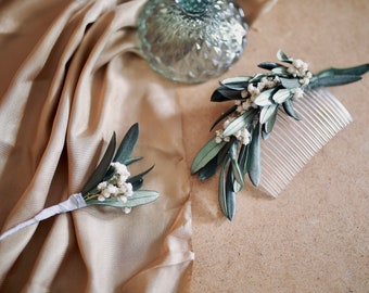 Olive Branch/ Olive Leaf / Hair Crown / Gypsophila Floral Halo / Flower Wreath / Toddler Headband / Baptism Gift Girl / Olive Boho Wedding
