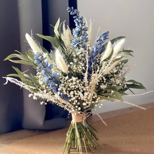 Dried Gypsophila Bouquet/Baby's Breath and Eucalyptus bouquet/Dried Wedding Flowers/Blue/Lavender/ Bunny Tails Bridesmaid Bouquet image 1