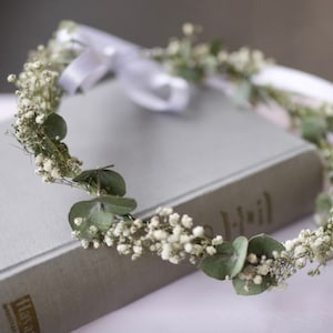 Dried Eucalyptus Wreath for Bride /Bridesmaids/ Flower Girls / Rustic Wedding Flower/ Babys  Breath Hair Crown / Floral Head Pieces