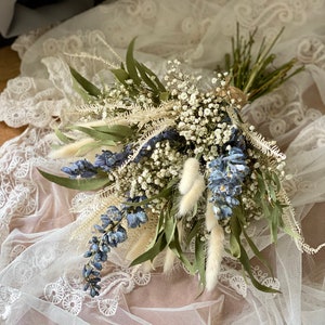 Dried Gypsophila Bouquet/Baby's Breath and Eucalyptus bouquet/Dried Wedding Flowers/Blue/Lavender/ Bunny Tails Bridesmaid Bouquet image 4