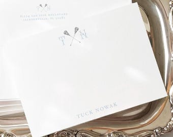 Personalized Lacrosse Notecards: Watercolor Crest, Monogrammed Stationery