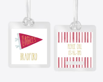 Personalized Bag Tag: Laminated Backpack, Lunchbox, Diaper Bag, Stroller, School