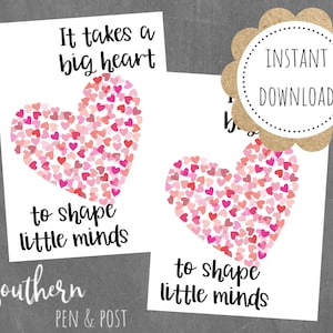 Printable Gift Tag, Teacher Appreciation, Big Heart to Shape Little Minds, Teacher Gift, PTO, PTA Gift, Back to School, Southern Pen & Post