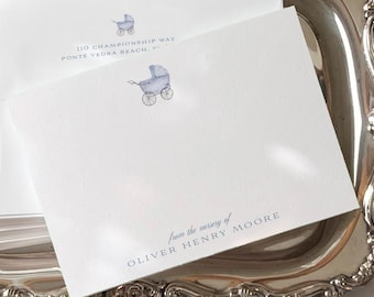 Watercolor Baby Carriage Notecards: Personalized Baby Shower Thank You Cards