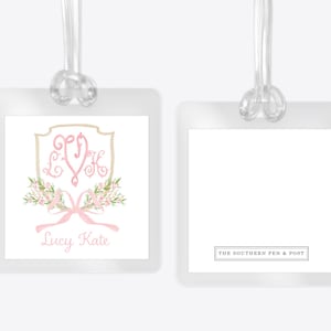 Monogrammed Crest Bag Tag: Laminated Backpack, Lunchbox, Diaper Bag