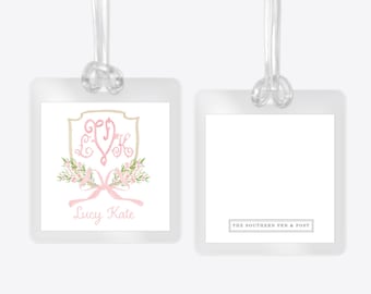 Monogrammed Crest Bag Tag: Laminated Backpack, Lunchbox, Diaper Bag