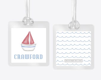 Personalized Sailboat Bag Tag: Laminated Backpack Tag
