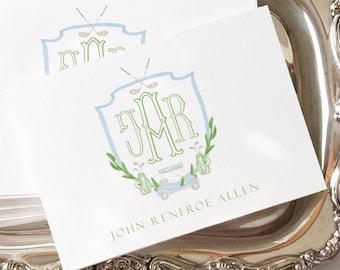 Monogrammed Golf Crest Notecards: Personalized Thank You Cards