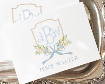 Monogrammed Crest Stationery Notecards, Personalized Thank You Notes