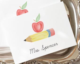 Personalized Teacher Notecards: Apple & Pencil Design, Thank You Notes