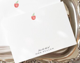 Personalized Teacher Notecard Set: Watercolor Apple Stationery