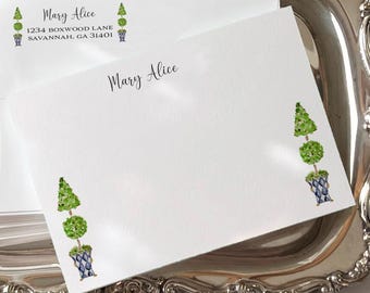 Personalized Stationery: Watercolor Topiary Note Cards, Thank You Cards, Gift