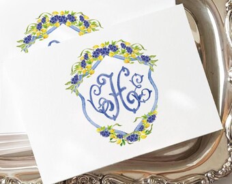 Personalized Notecards, Monogram Crest, Thank You Notes, Wedding Stationery