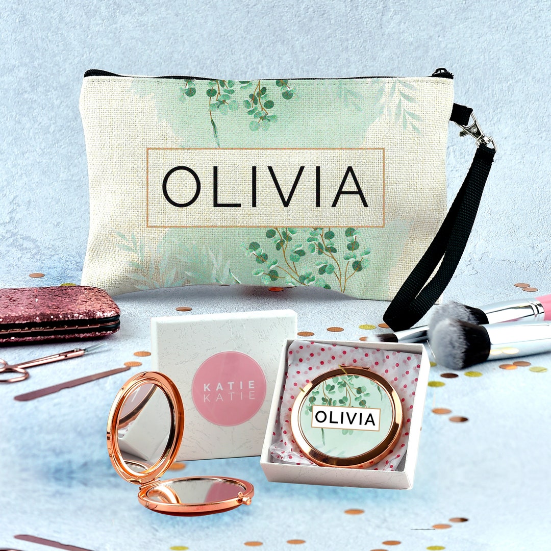 Personalised Make up Bag & Pocket Mirror Gift for Bridesmaid, Wedding ...