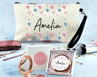 Personalised Make Up Bag & Pocket Mirror - Gift For Girls, Birthday Gifts, Birthday, Gifts for Daughter, Present for Niece, Sister Cute 025