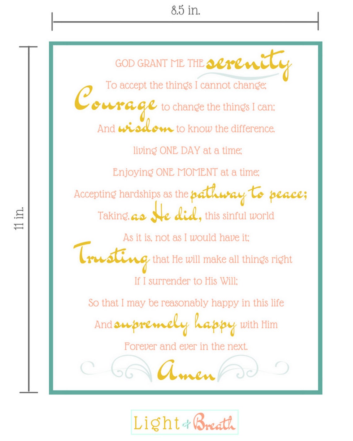Full Serenity Prayer Downloadable Printable PDF