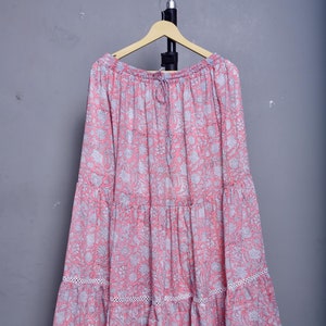 Pink - Hand Batik Print Running Stitch Cotton Long Skirt 07 main image 1