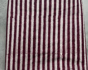 Hand Block Printed Maroon Striped Cotton Fabric: Dressmaking & Upholstery By The Yard