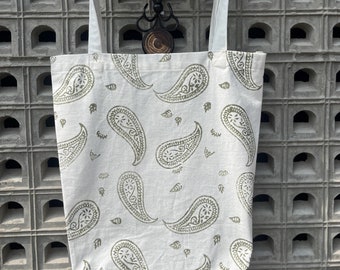 Borsa tote in cotone fatta a mano: stampa Paisley Block, ecologica