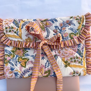 Housse pour ordinateur portable matelassée à motifs imprimés et noeud | Etui en coton respectueux de l'environnement à fleurs | Coque pour MacBook Pro/Air 13 à 15 pouces | Boîtiers électroniques