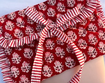 Hand Block Printed Quilted Laptop Sleeve with Bow | Red Floral Eco-Friendly Cotton Case | MacBook Pro/Air 13&quot;-15&quot; Cover | Electronics Cases