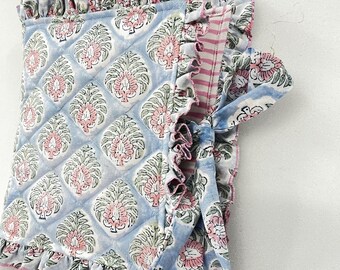Quilted Floral Bible Cover: Handmade Cotton Book Sleeve with Ruffle