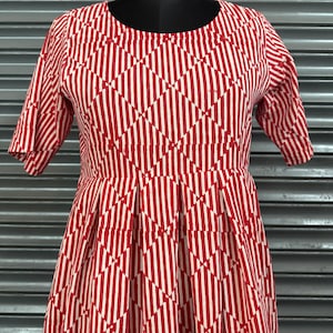 Red Striped Cotton Midi Dress with Pockets, Hand Block Print Summer Dress, Boho A-Line Dress, Lightweight Ethical Slow Fashion Comfy Dress