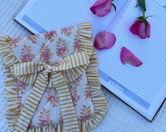Handmade Quilted Kindle Sleeve: Yellow Floral Block Print Cover