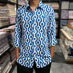 Geometric Print Cotton Shirt: Retro Boho Festival Style