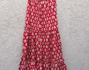 Gonna lunga in cotone stampato a mano: gonna boho floreale blu