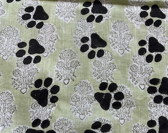 Hand Block Printed Paw Print Cotton Cambric Fabric, 44" Wide