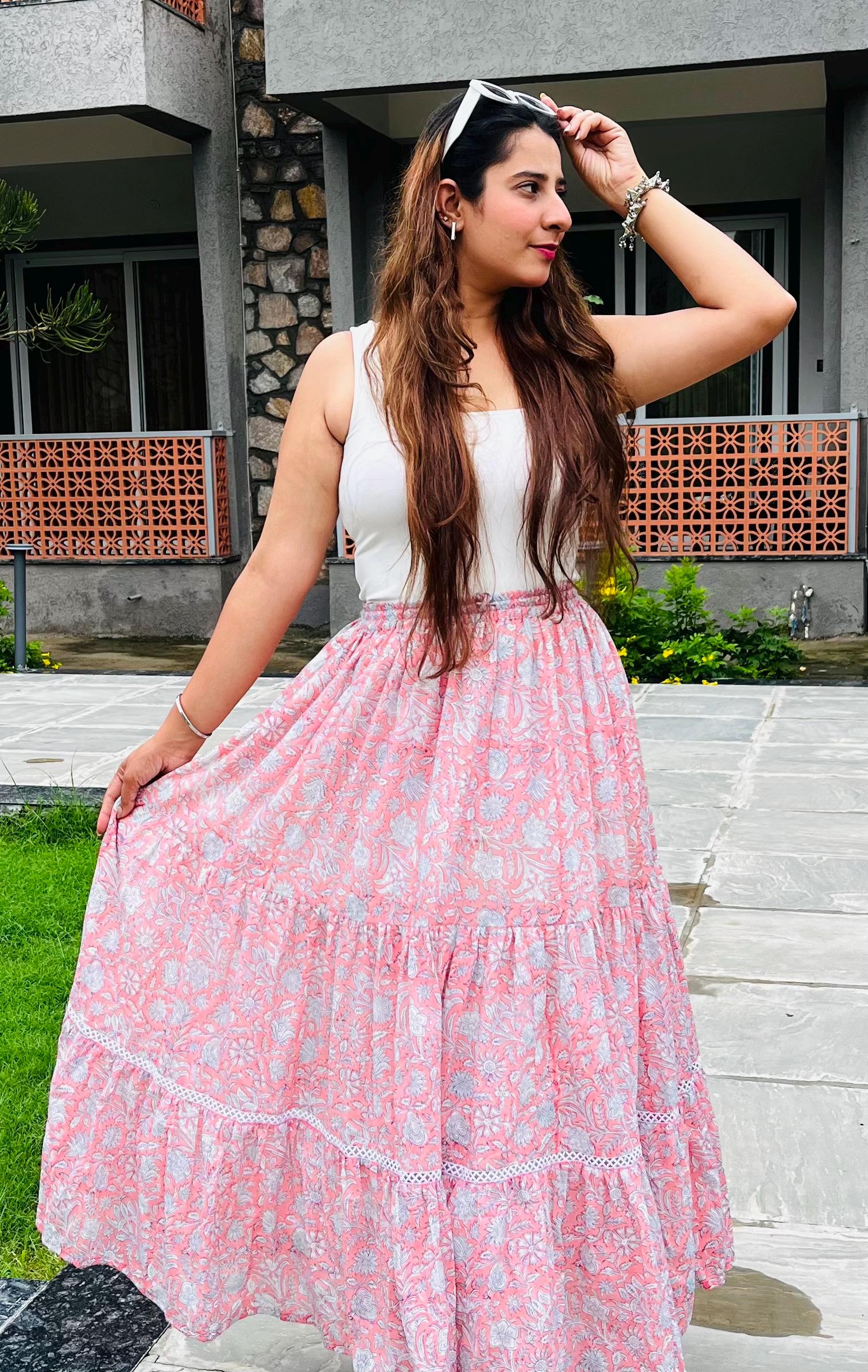 【BAON】Lovey pin tuck cotton banding long skirt FW ver Hand Block Printed Cotton Long Skirt for Women - Boho Floral