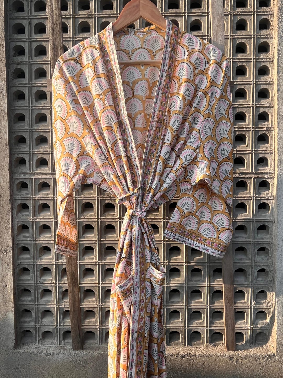Cotton Kimono Robe, Block Print Robes for Women, Dressing Gown, Plus ...