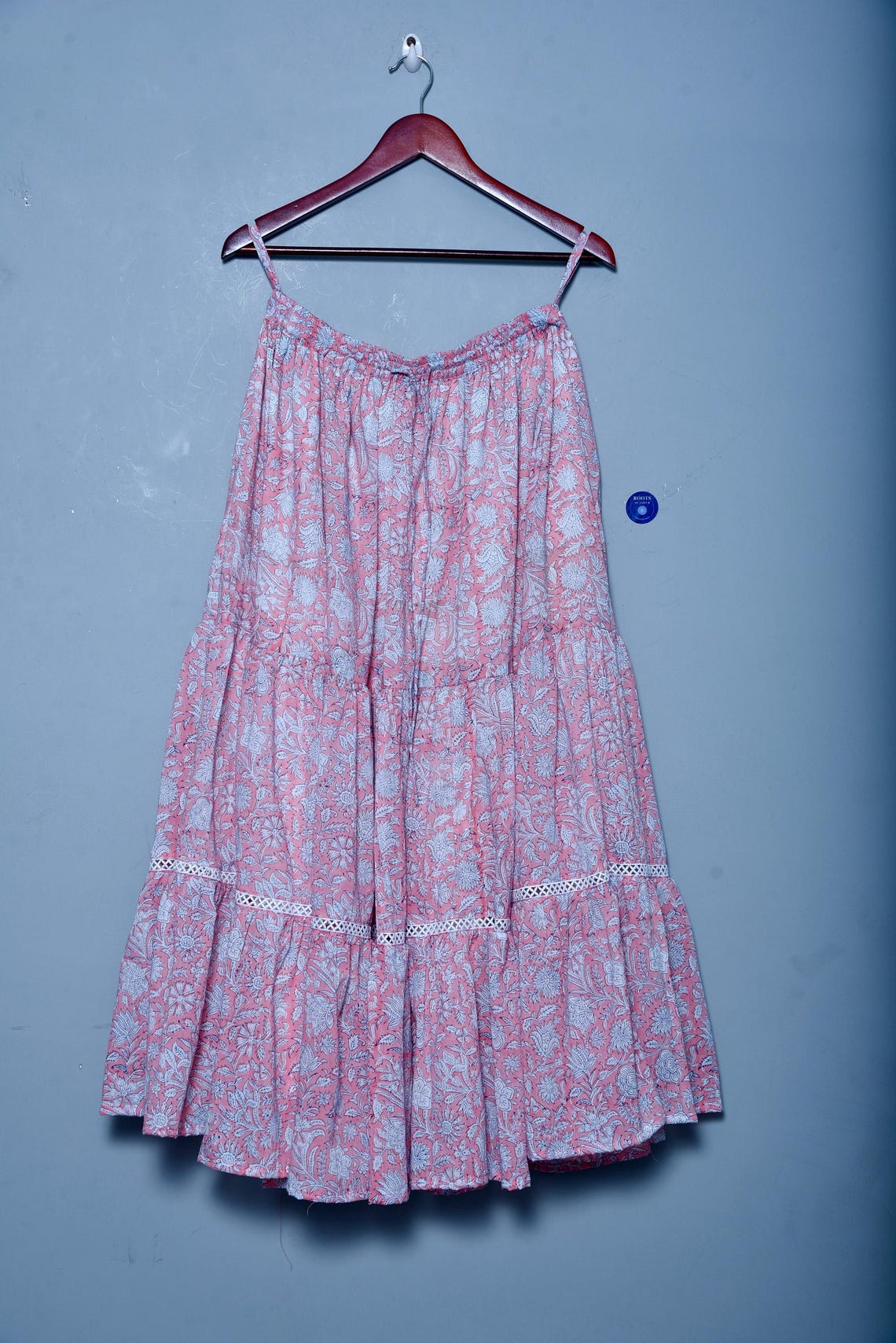 Pink - Hand Batik Print Running Stitch Cotton Long Skirt 07 main image 0