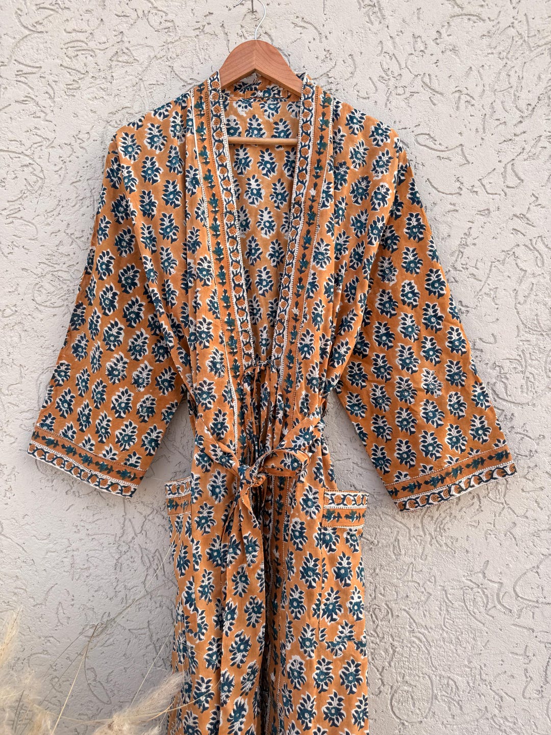 Cotton Kimono Robe, Block Print Robes for Women, Dressing Gown, Plus ...