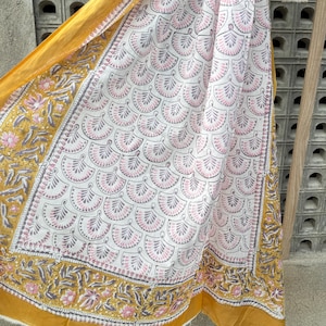 Hand Block Print Cotton Sarong: Bohemian Floral Beach Wrap
