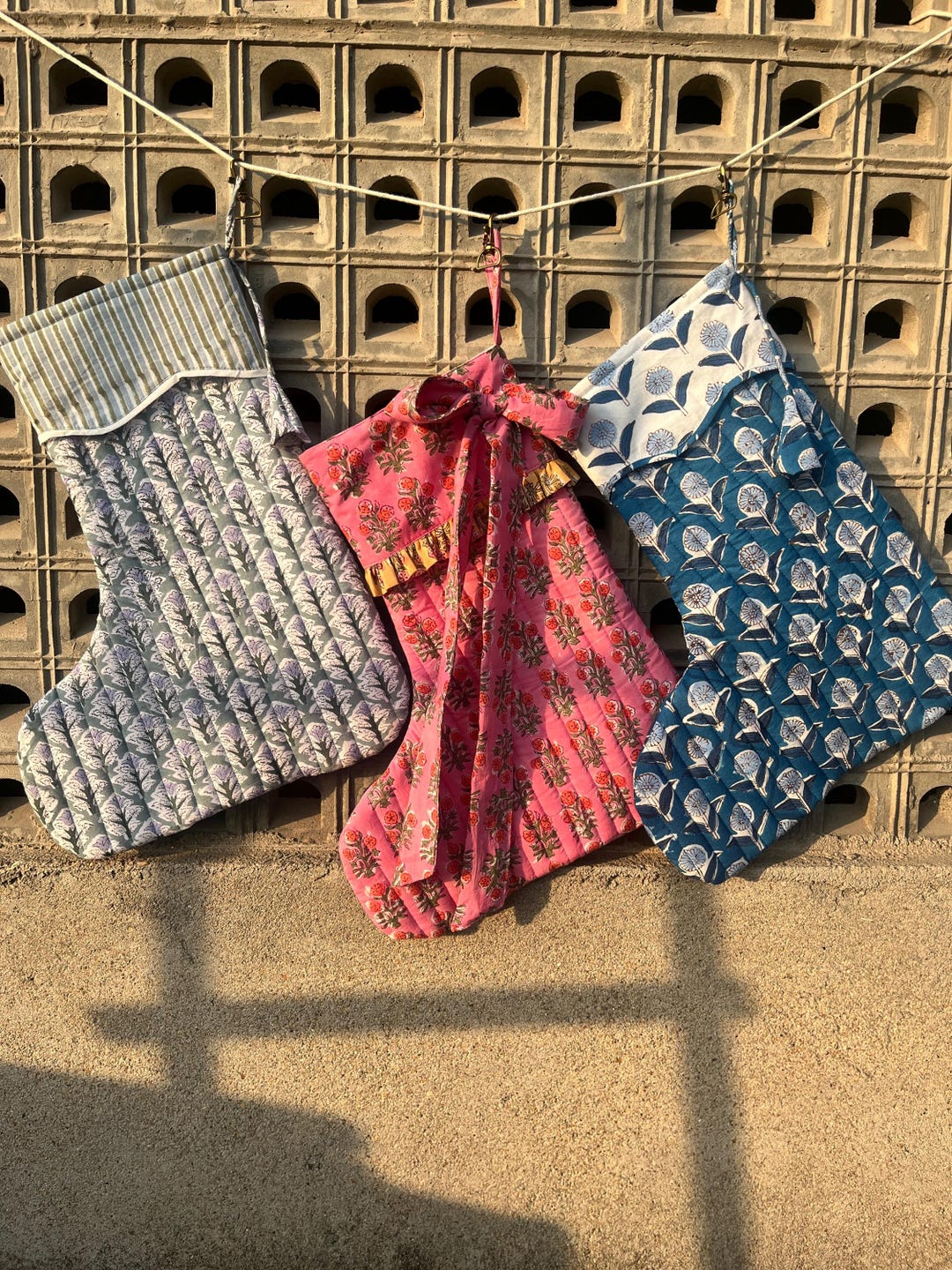 Set of 3 Quilted Christmas Stockings