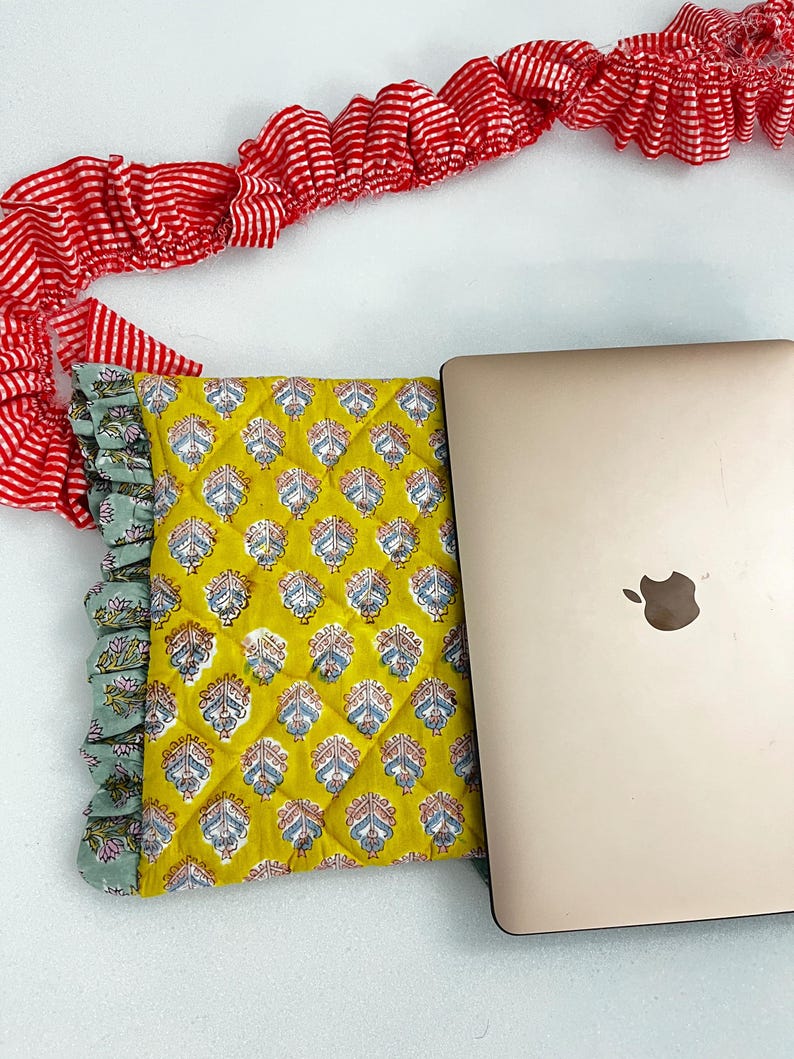 Hand Block Printed Quilted Laptop Sleeve: Floral Cotton MacBook Case - Etsy
