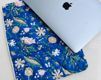 Handcrafted Floral Quilted Laptop Sleeve, Padded Computer Bag
