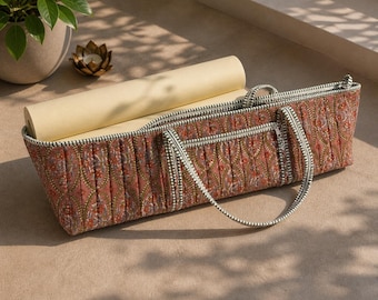 Hand Block Print Yoga Mat Bag – Cotton Boho Yoga Carrier with Strap, Eco Friendly9 Bag, Floral Indian Print Pilates Bag