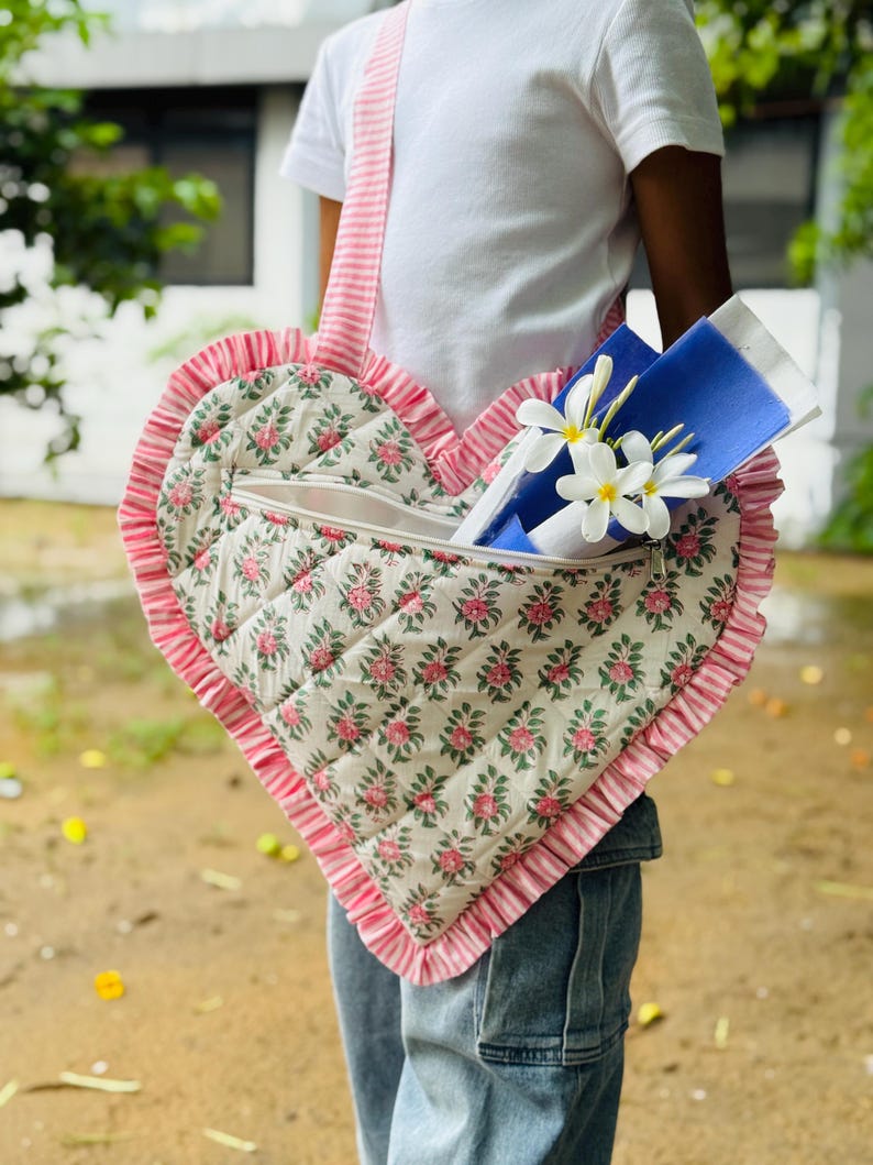 Pink Ruffly Backpack Handmade Quilted Cotton Heart Backpack, Pink Floral Ruffle Bag, Toddler ...