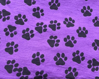Hand Block Printed Paw Print Fabric, Cotton Cambric, Pet Project Fabric
