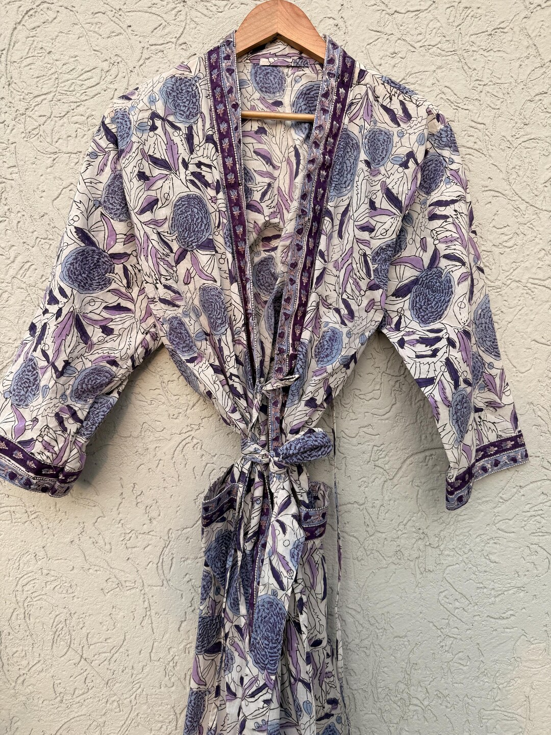 Cotton Kimono Robe, Block Print Robes for Women, Dressing Gown, Plus ...